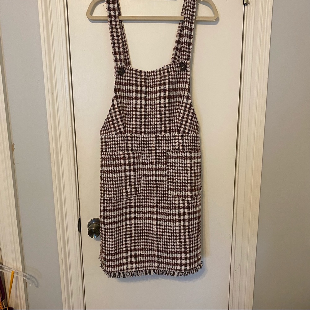 Dressed in LALA plaid overall dress